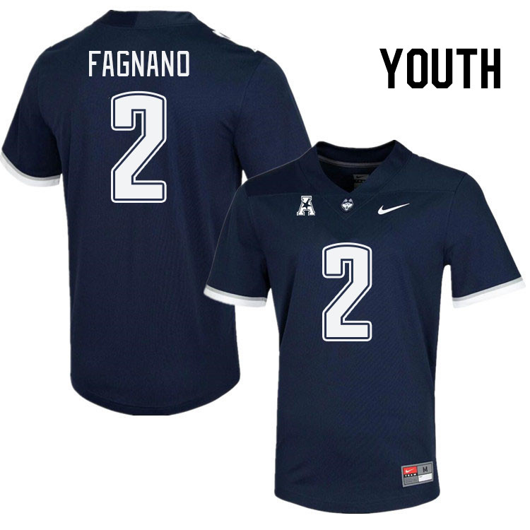 Youth #2 Joseph Fagnano Connecticut Huskies College Football Jerseys Stitched Sale-Navy - Click Image to Close
